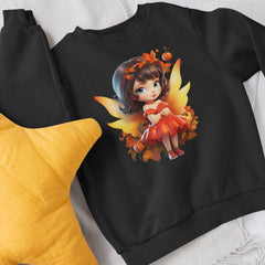 Brown Haired Girl Autumn Fairy in Orange Dress Kids Design