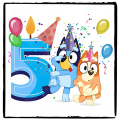 Happy Bluey & Bingo Character 5th Birthday Blue Number Design