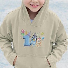 Happy Bluey & Bingo Character 1st Birthday Blue Number Design