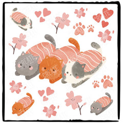 Japanese Sushi Cats with Pink Cherry Blossoms Design