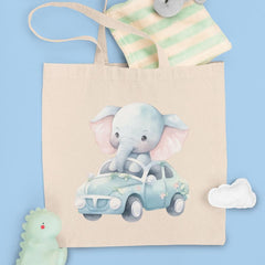 Cute Blue Elephant Riding A Car Pattern Design