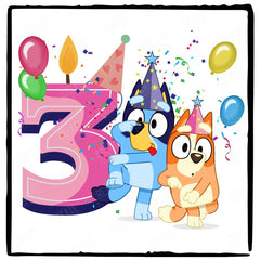 Happy Bluey & Bingo Character 3rd Birthday Pink Number Design