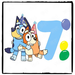 Happy Bluey & Bingo Character 7th Birthday Balloons Number Design