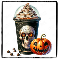 Halloween Coffee Creepy Skull Fall Pattern Design