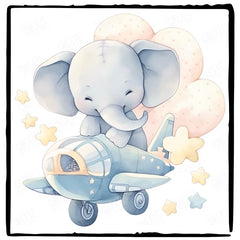 Cute Blue Elephant Plane Pattern Design