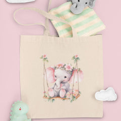 Cute Pink Elephant On A Flower Swing Pattern Design