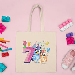 Happy Bluey & Bingo Character 7th Birthday Pink Number Design