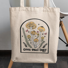 Good Vibes Only Affirmation Mushroom Plants Pattern Design
