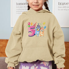 Happy Bluey & Bingo Character 5th Birthday Pink Number Design