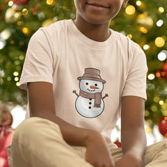 Cute Snowman In Hat And Scarf Waving Kids Christmas Character Design