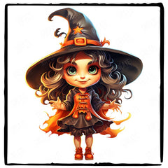 Orange and Black Witch Kids Halloween Character Design