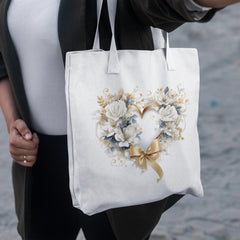 Love Heart Shape with White and Gold Flowers Design