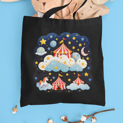 Red Circus Tent with Clouds and Stars Design