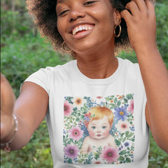 Red Head Baby In Flowers Design