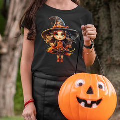Orange and Black Witch Kids Halloween Character Design