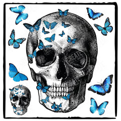 Skull with Blue Butterflies Design