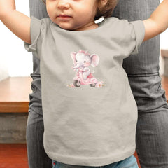 Cute Pink Elephant On A Scooter Floral Pattern Design