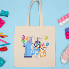 Happy Bluey & Bingo Character 1st Birthday Blue Number Design