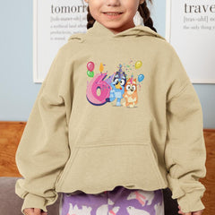 Happy Bluey & Bingo Character 6th Birthday Pink Number Design