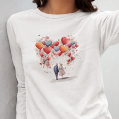 Older Couple with Orange, Pink and Red Balloons Anniversary Design