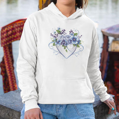 Blue Heart with Blue and Purple Flowers Design