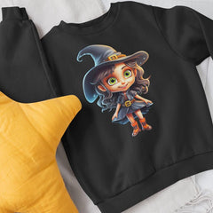 Green Eyed Orange and Black Witch Kids Halloween Character Design