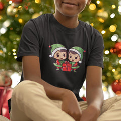 Cute Pair of Elfs with Gift Kids Christmas Character Design