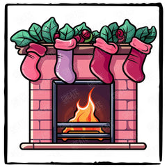 Cute Pink Fireplace with Stockings Kids Christmas Design