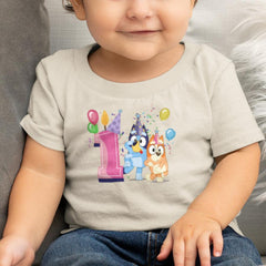 Happy Bluey & Bingo Character 1st Birthday Pink Number Design