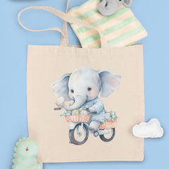 Cute Blue Elephant Riding A Bike Pattern Design