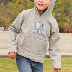 Blue Cute Elephant Sitting Flowers Pattern Design