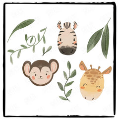 Kids Safari Cute Characters Zebra Monkey Giraffe Design