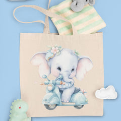 Blue Elephant Floral Scooter Pattern Design