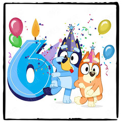 Happy Bluey & Bingo Character 6th Birthday Blue Number Design
