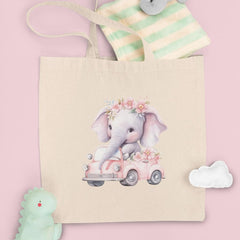 Cute Pink Elephant In A Car Pattern Design
