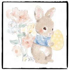 Blue Easter Bunny Rabbit Holding Egg Design