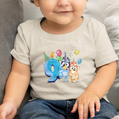 Happy Bluey & Bingo Character 9th Birthday Blue Number Design