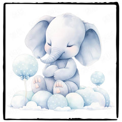 Blue Elephant Balloon Clouds Pattern Design