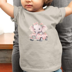 Cute Pink Elephant Car Floral Pattern Design